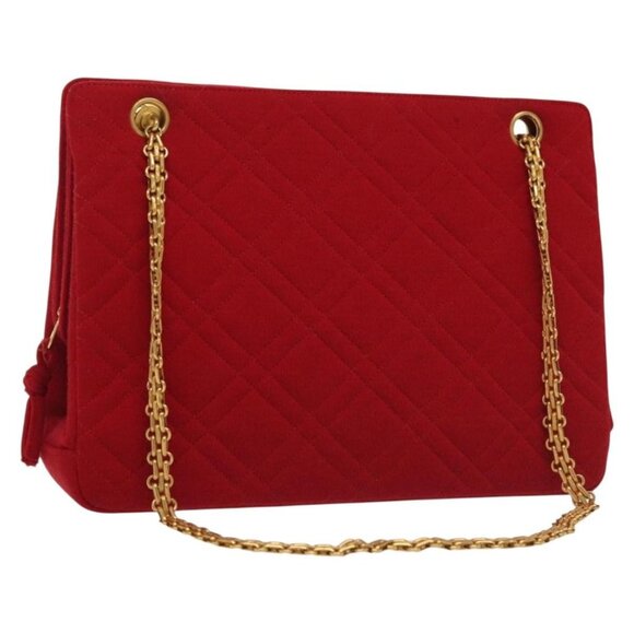 CHANEL Chain Shoulder Bag Cotton Vintage Red Gold CC Auth - Picture 2 of 15